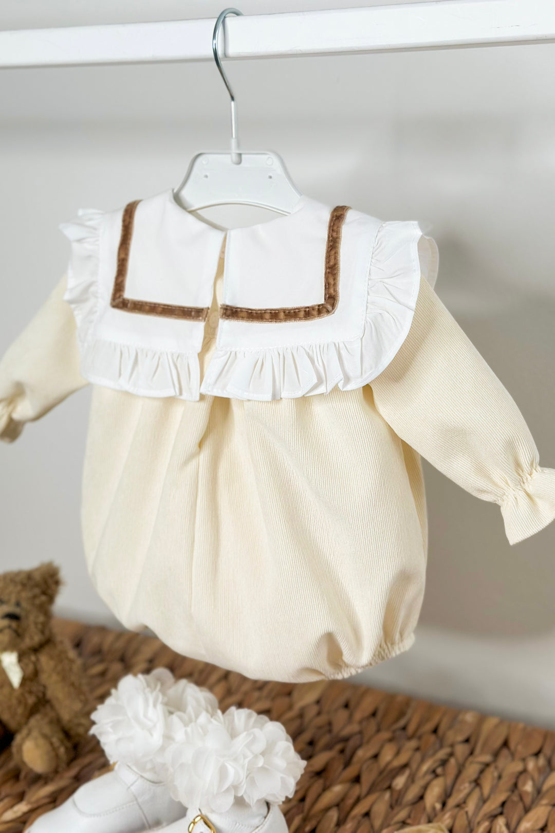 "Olivia" Cream Cord Romper
