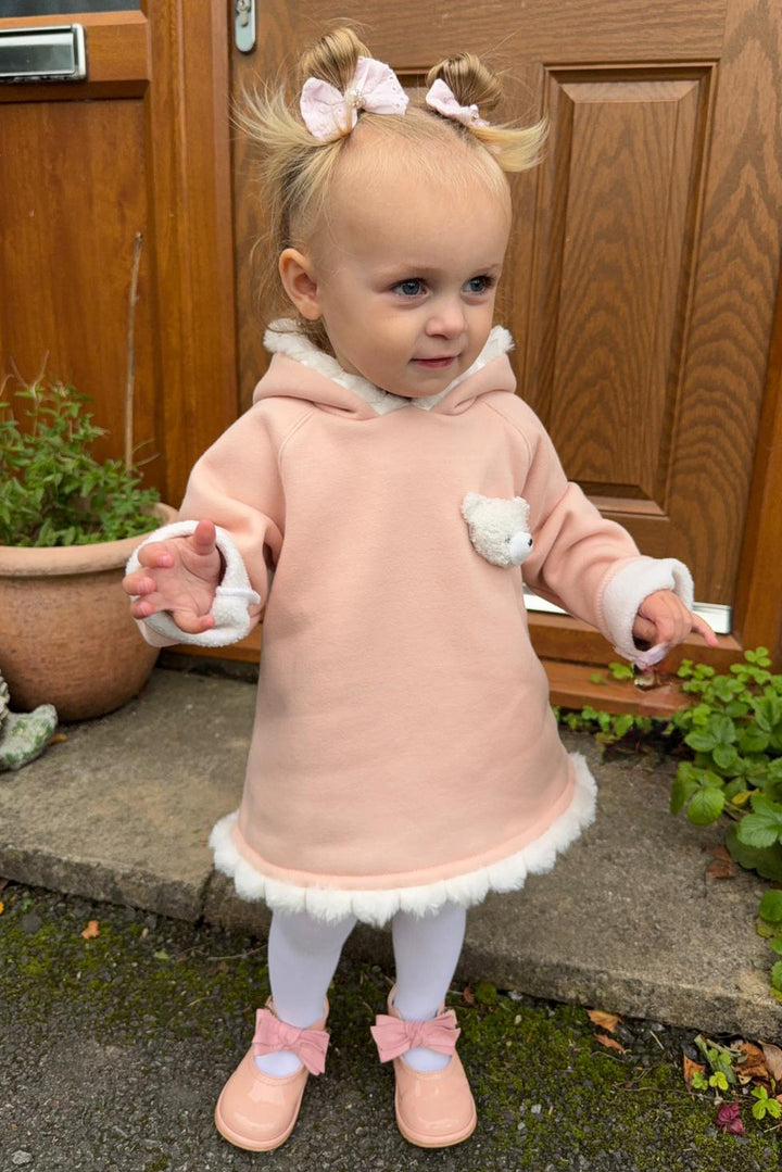 "Elina" Apricot Pom Pom Teddy Hoodie Tunic