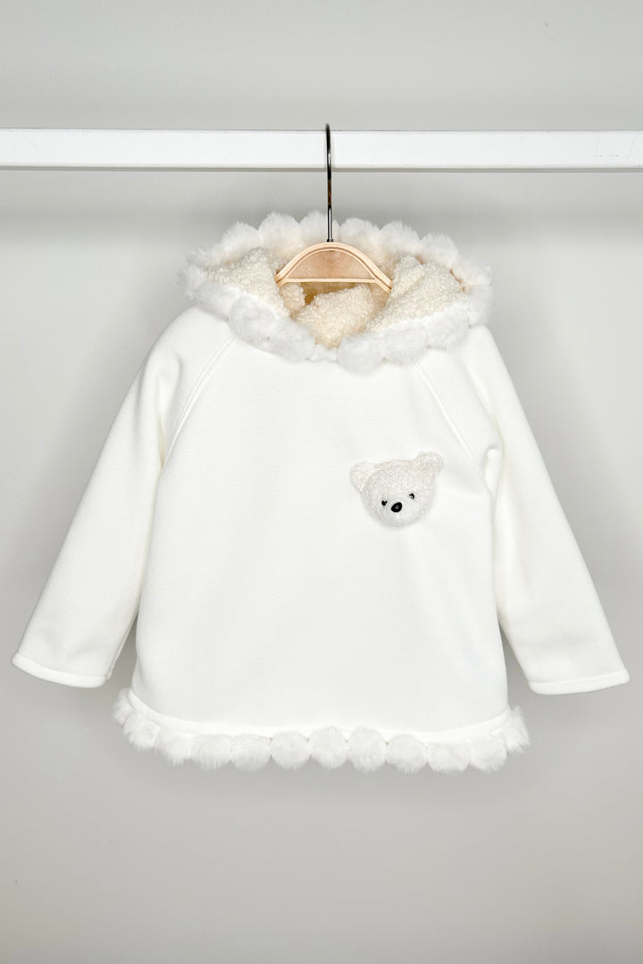 "Elina" Ivory Pom Pom Teddy Hoodie Tunic