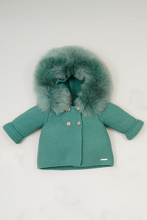 Pangasa Emerald Green Faux Fur Knitted Jacket | Millie and John