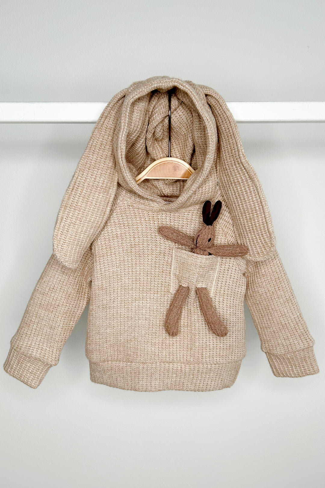 "Espen" Beige Knit Bunny Hoodie