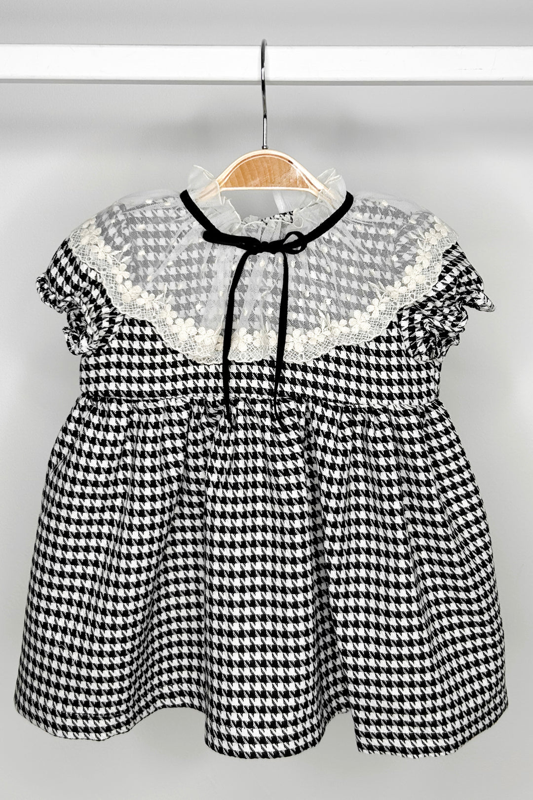 "Emmeline" Black Houndstooth Lace Dress