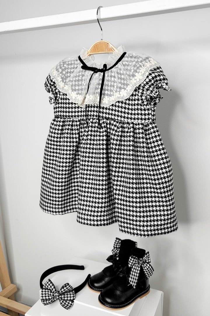 "Emmeline" Black Houndstooth Lace Dress