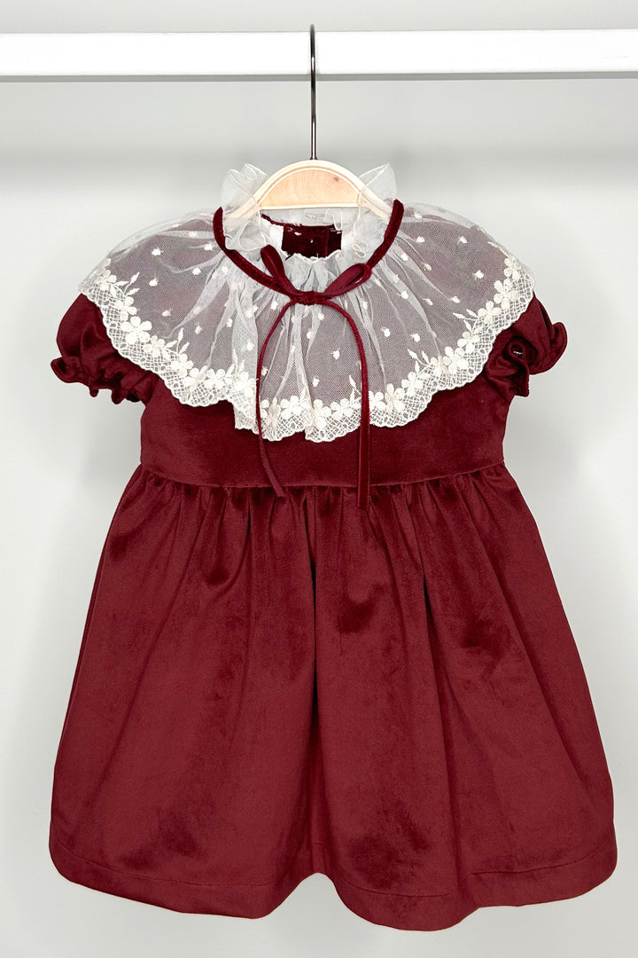 "Emmeline" Burgundy Velvet Lace Dress