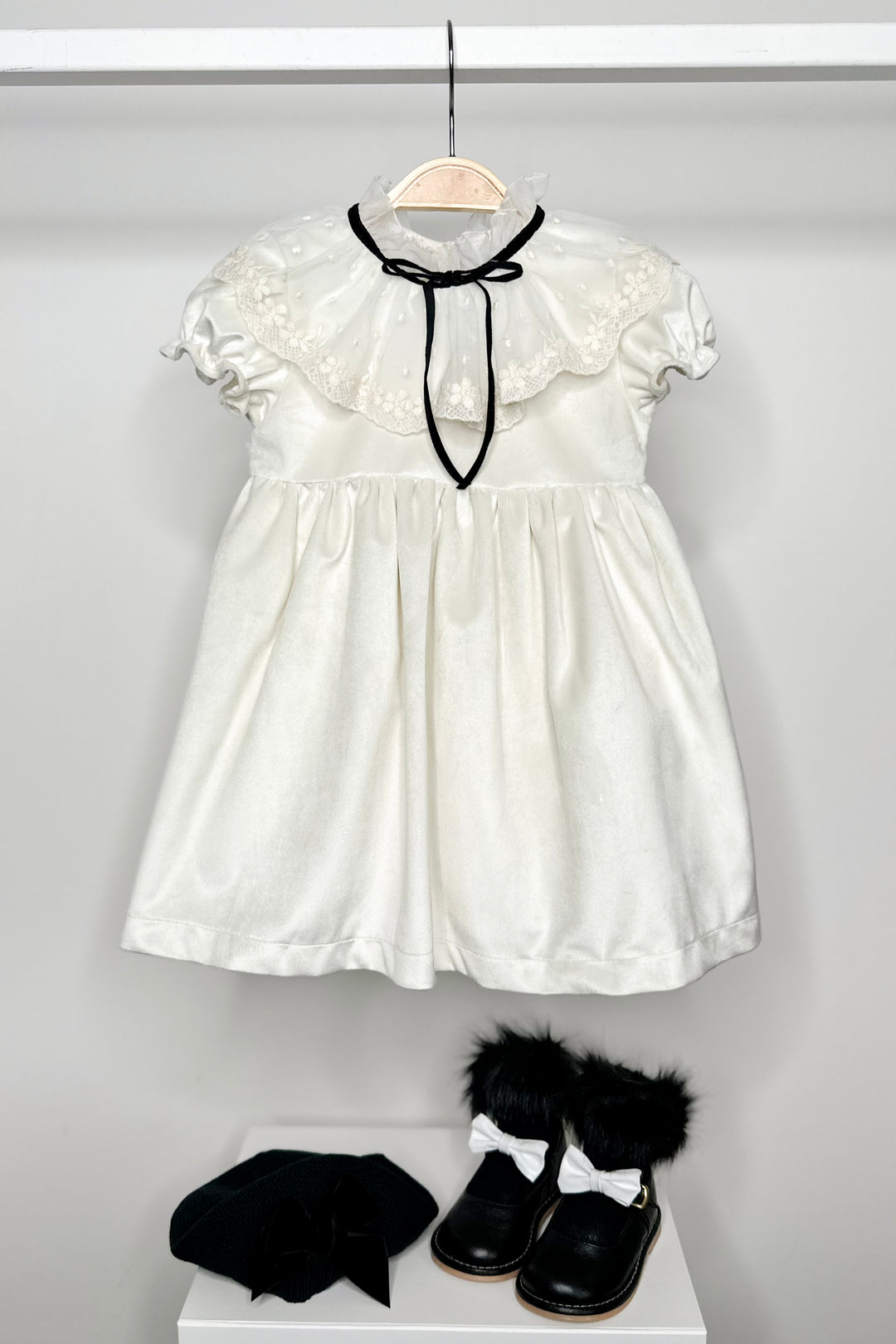 "Emmeline" Ivory Velvet Lace Dress