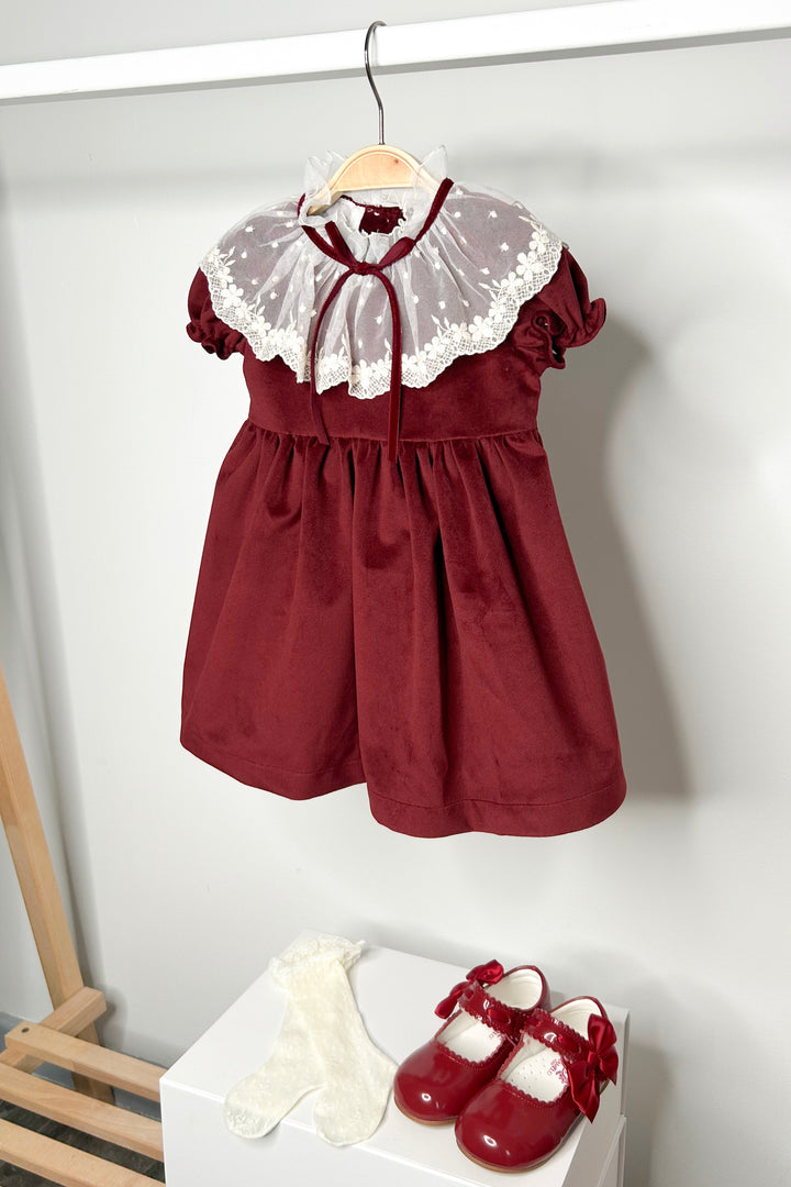 "Emmeline" Burgundy Velvet Lace Dress