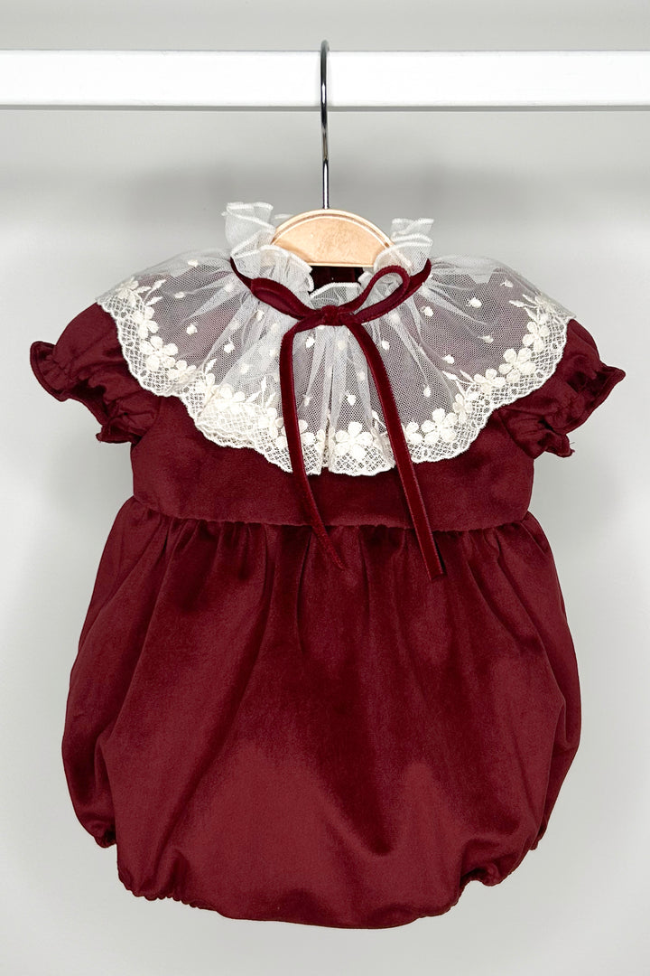 "Vivienne" Burgundy Velvet Lace Romper