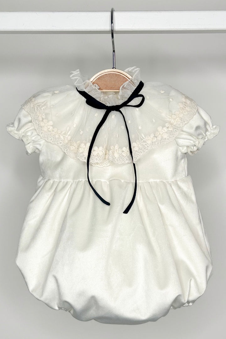 "Vivienne" Ivory Velvet Lace Romper