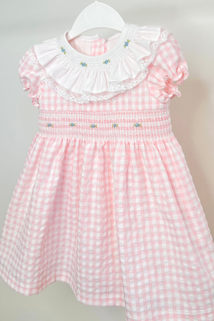 "Isabelle" Pink Gingham Smocked Dress