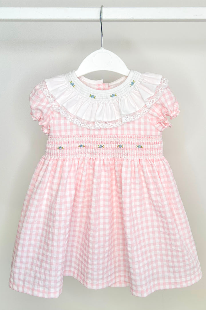 "Isabelle" Pink Gingham Smocked Dress