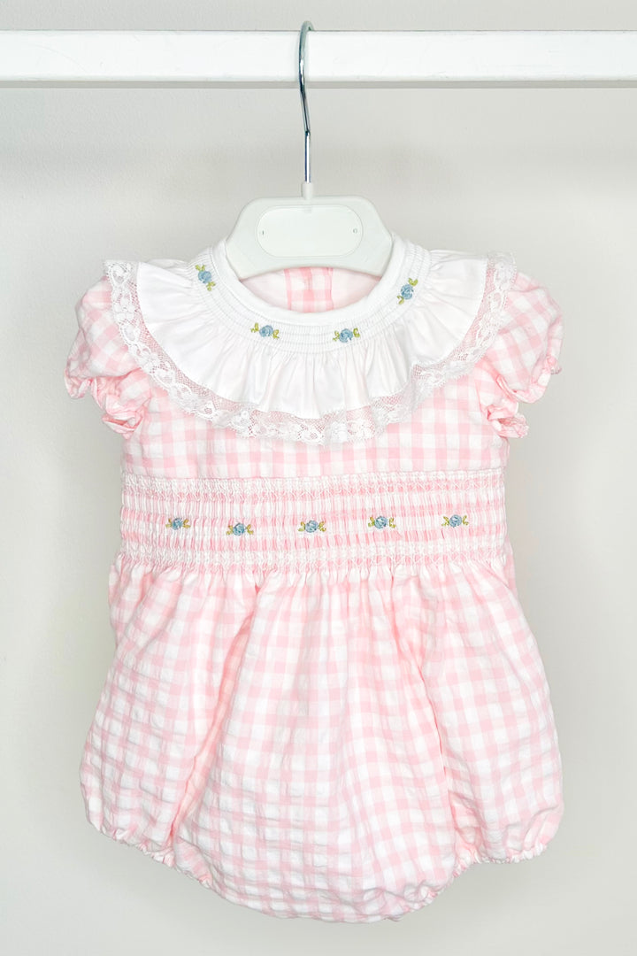 "Lily" Pink Gingham Smocked Romper