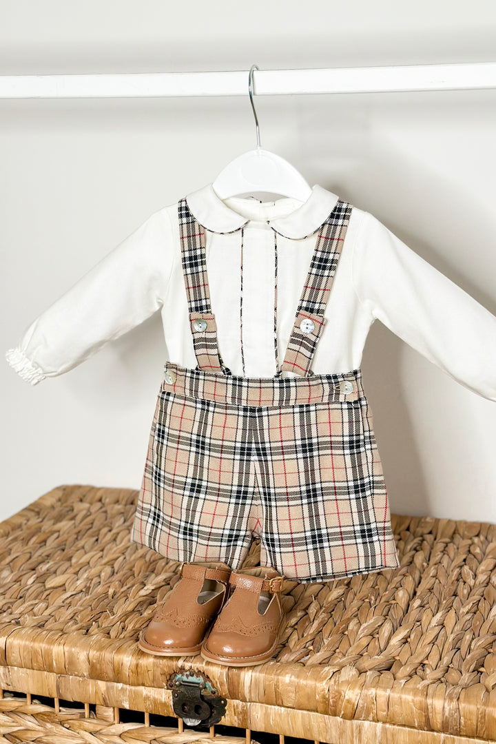 "Barnabus" Beige Tartan Shirt & Shorts with Braces