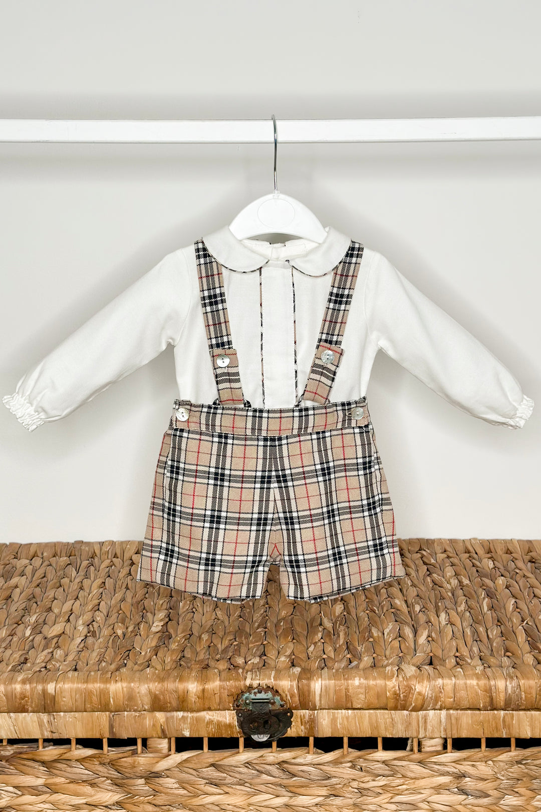 "Barnabus" Beige Tartan Shirt & Shorts with Braces