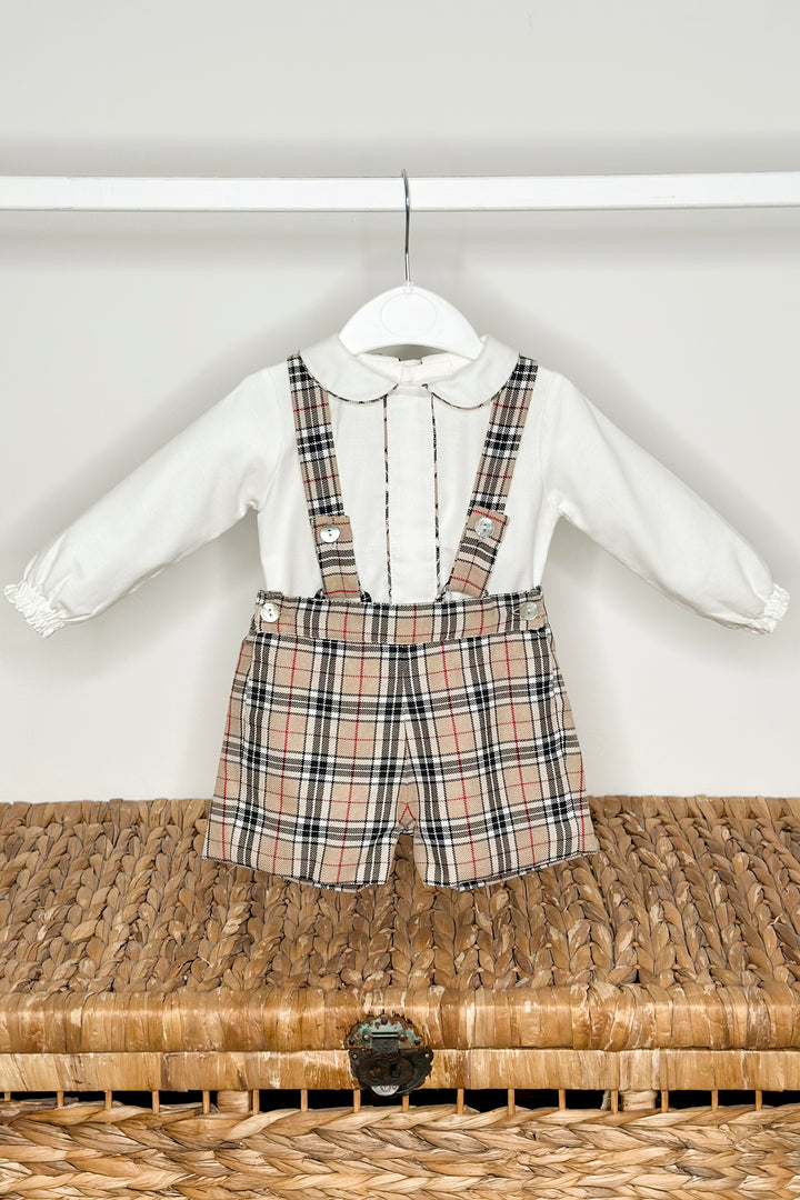 "Barnabus" Beige Tartan Shirt & Shorts with Braces