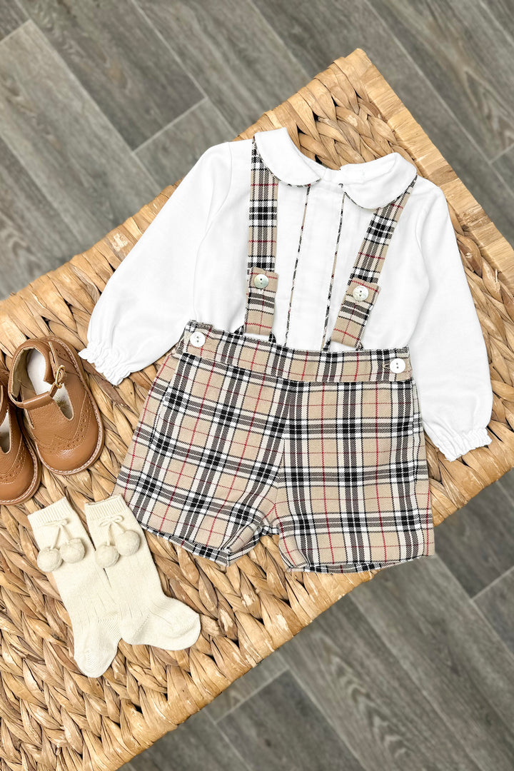 "Barnabus" Beige Tartan Shirt & Shorts with Braces