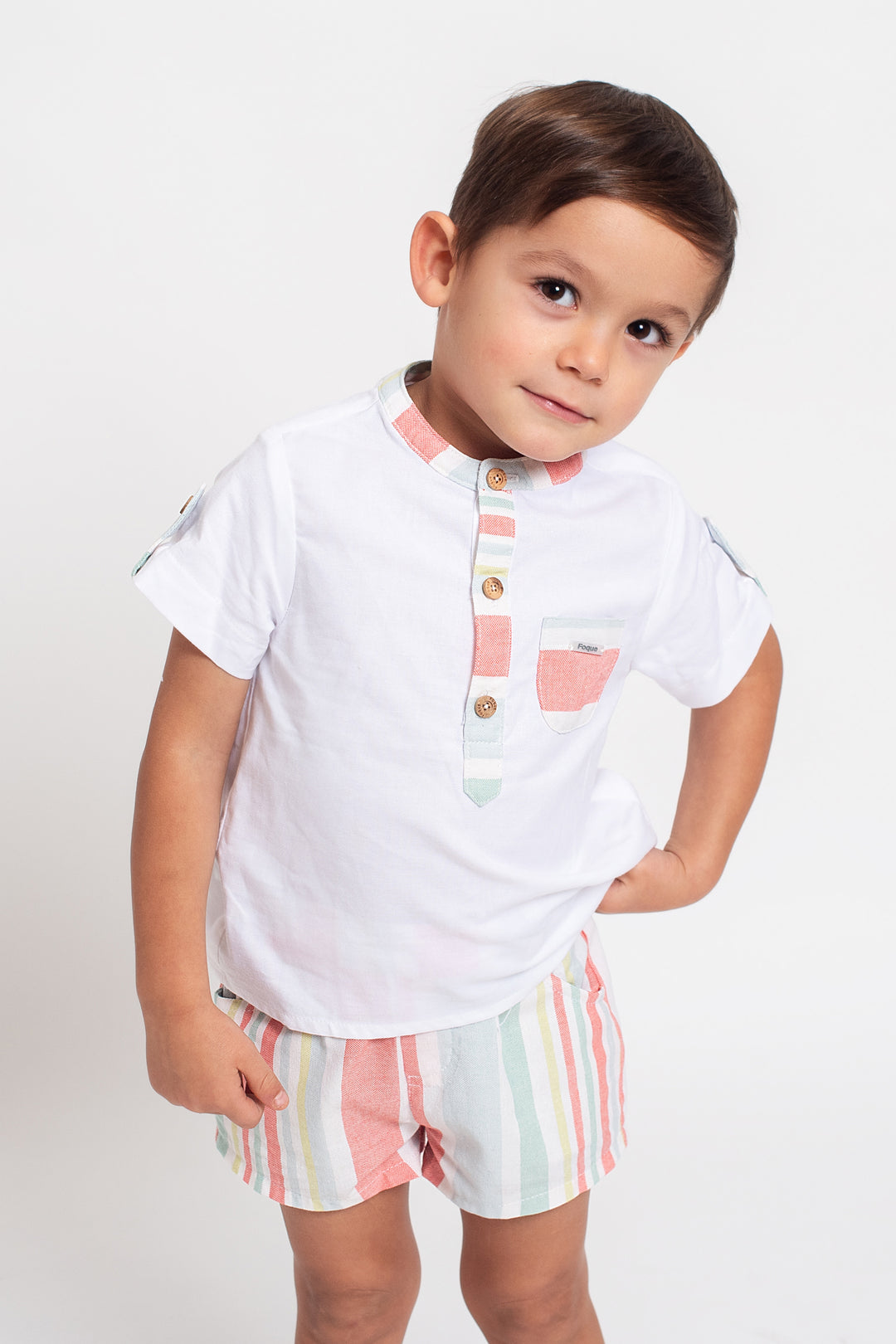 Foque "Pascal" White Shirt & Multicoloured Striped Shorts | Millie and John