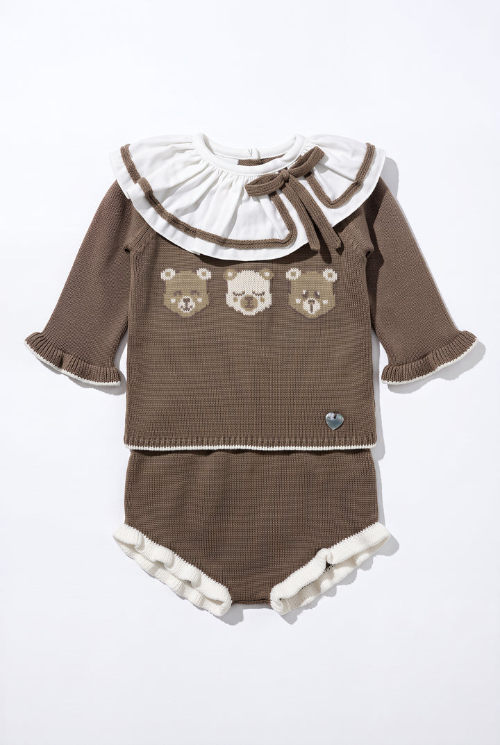 "Clementine" Chocolate Brown Teddy Bear Knitted Top &amp; Bloomers