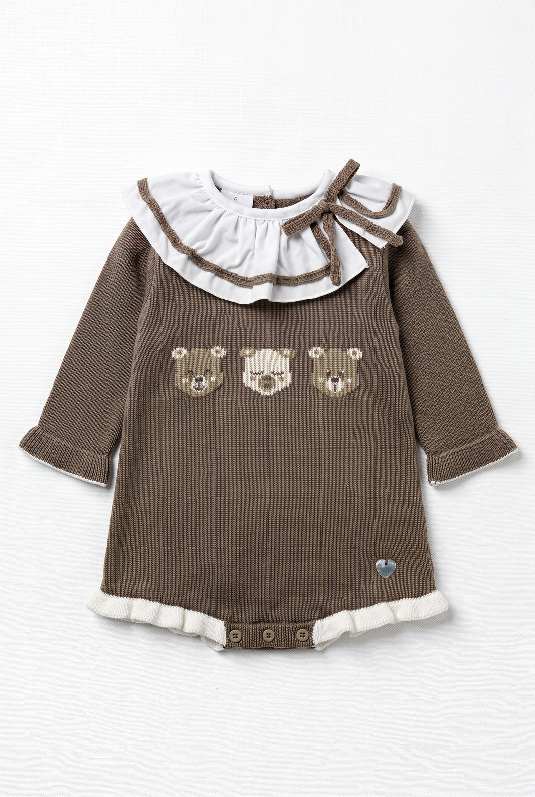 "Beatrix" Chocolate Brown Teddy Bear Knitted Romper