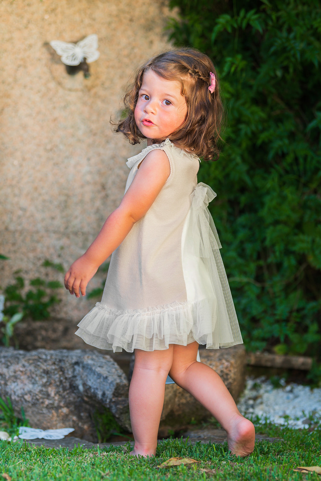 Granlei "Grace" Sparkly Stone Knit Tulle Bow Dress | Millie and John