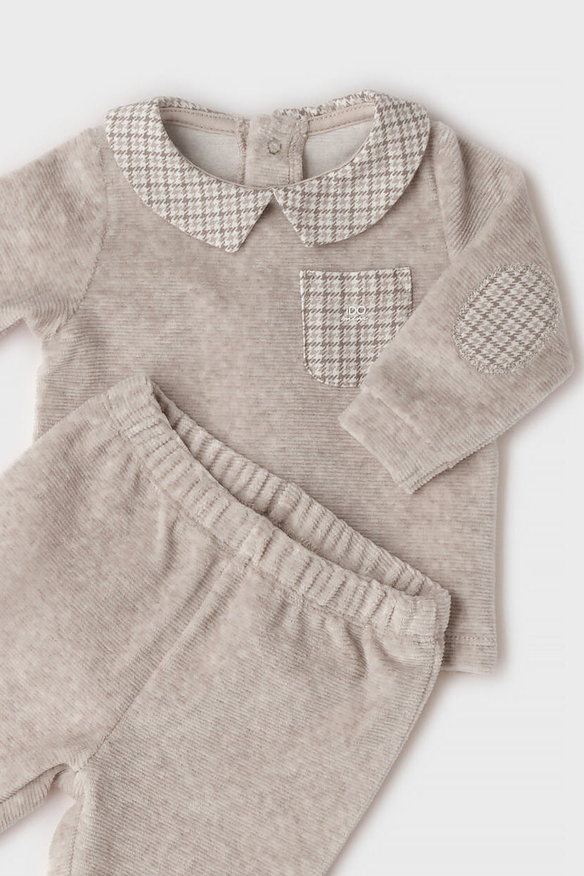 "Freddie" Beige Houndstooth Velour Top &amp; Leggings