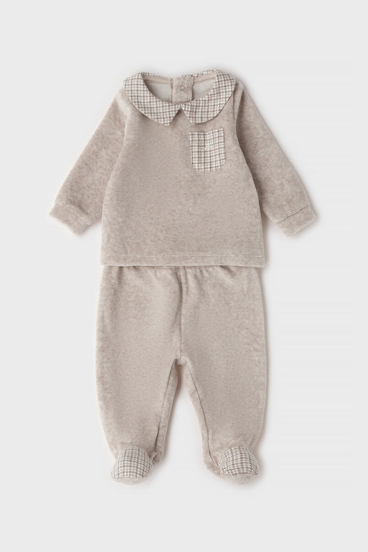 "Freddie" Beige Houndstooth Velour Top &amp; Leggings