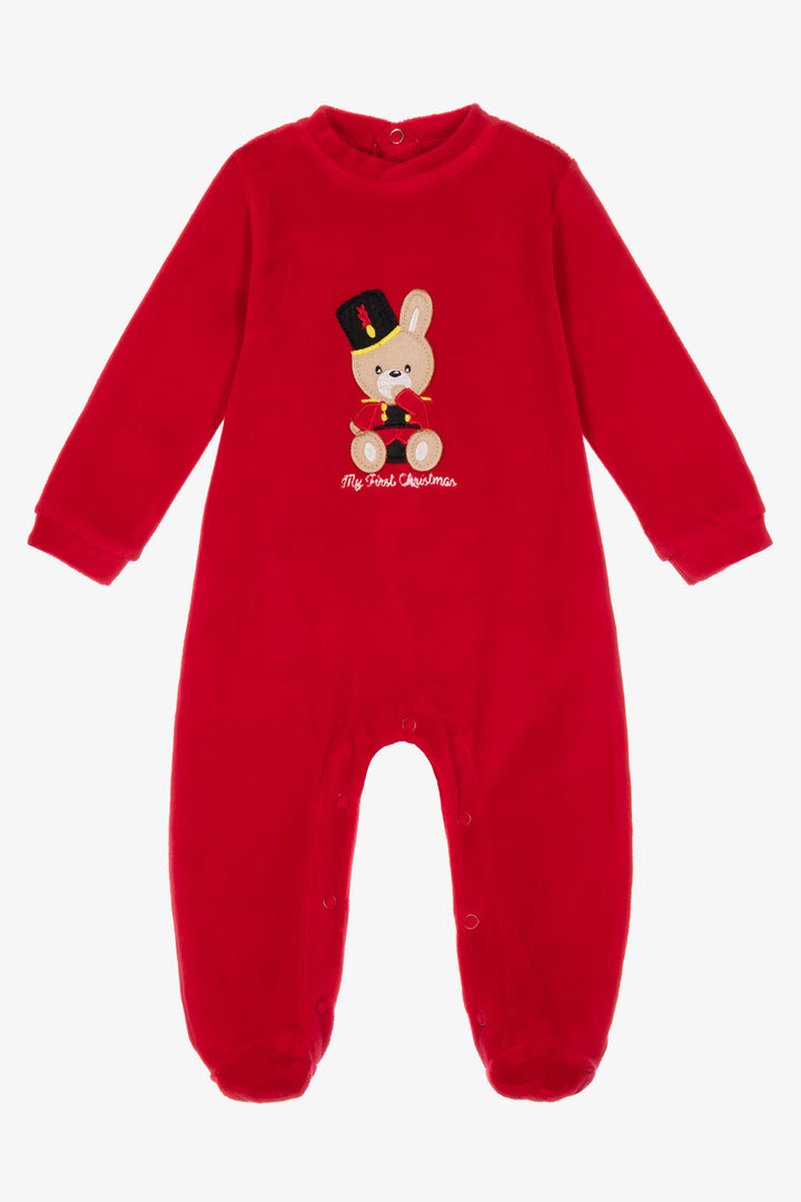 "Winston" Red My First Christmas Velour Sleepsuit