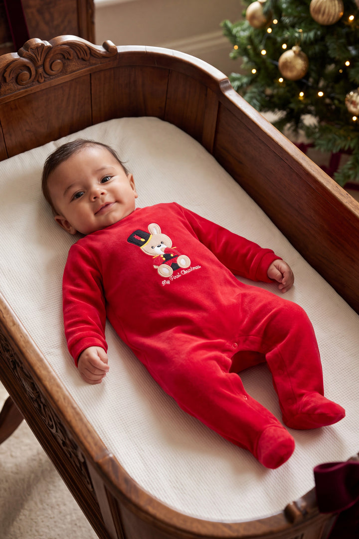 "Winston" Red My First Christmas Velour Sleepsuit