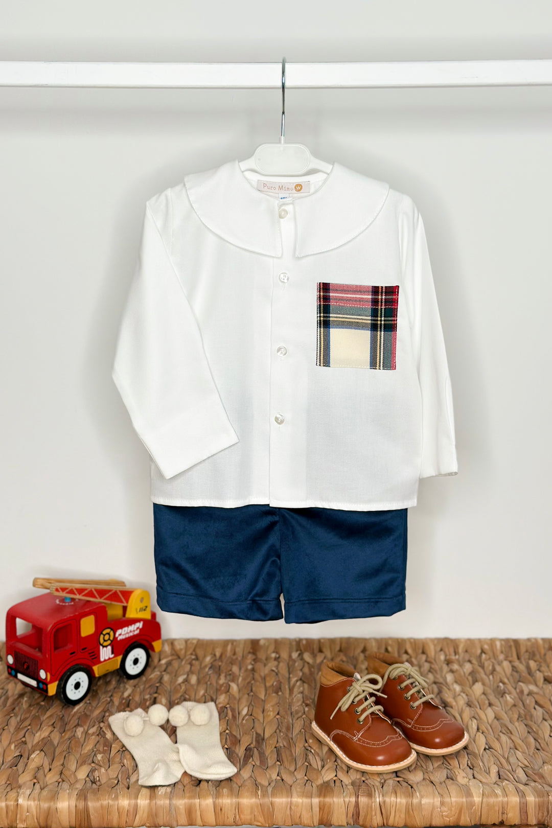 "Rupert" Tartan Shirt & Midnight Blue Velvet Shorts