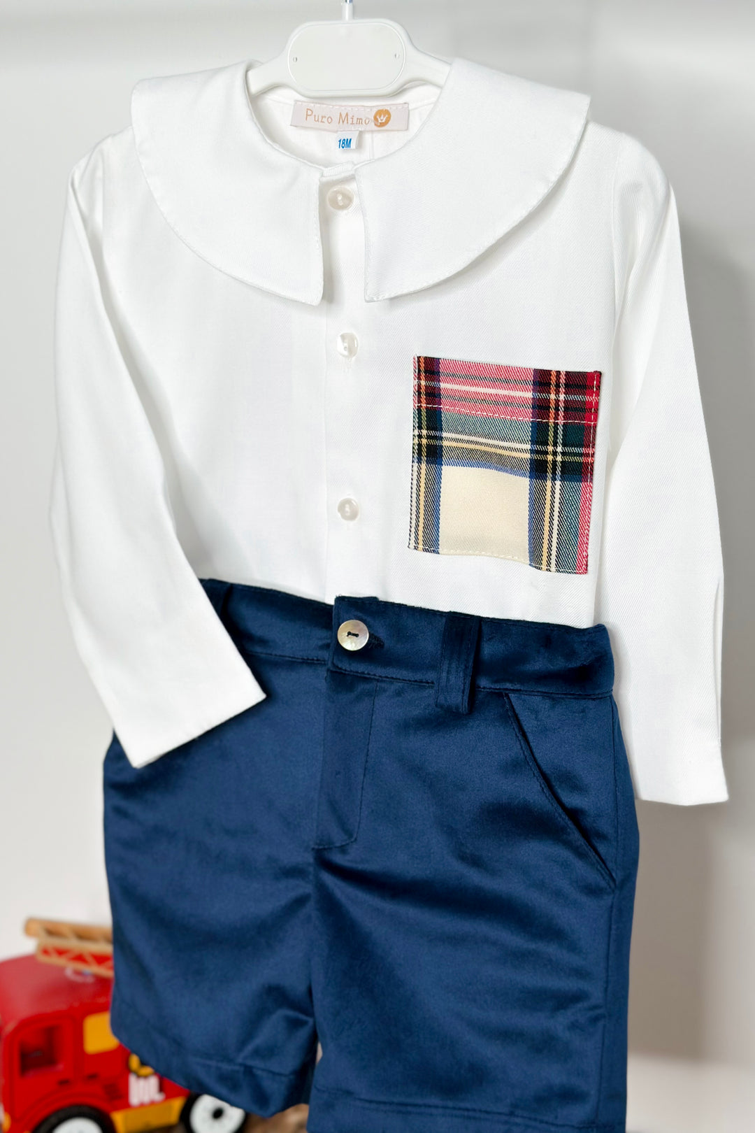 "Rupert" Tartan Shirt & Midnight Blue Velvet Shorts