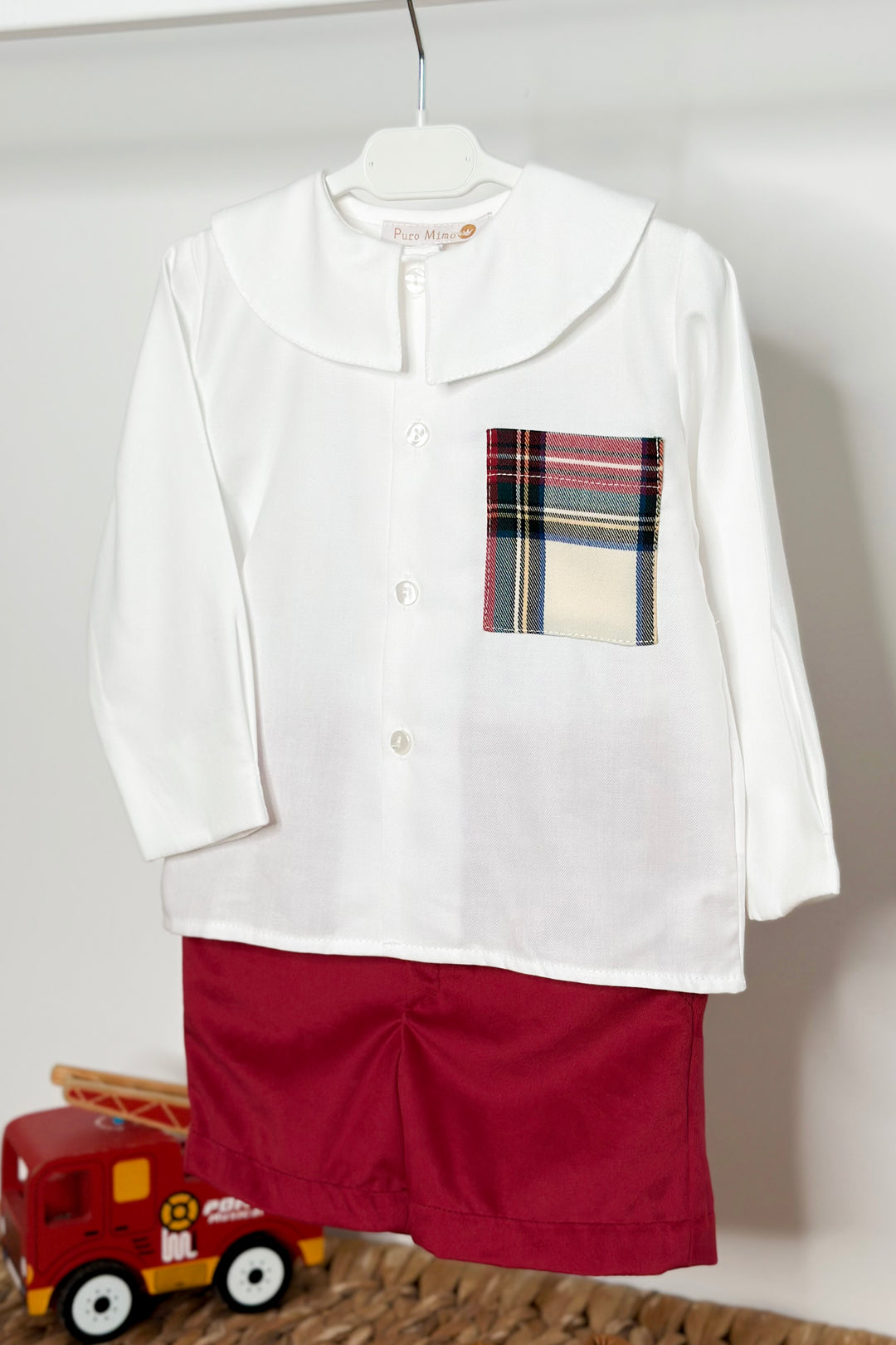 "Rupert" Tartan Shirt & Red Velvet Shorts