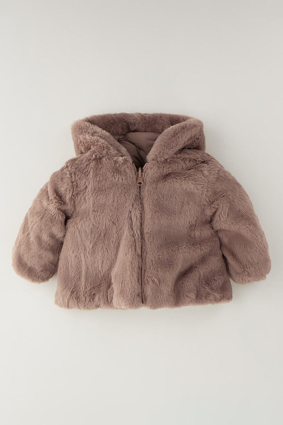"Ozzie" Taupe Reversible Puffer &amp; Faux Fur Coat