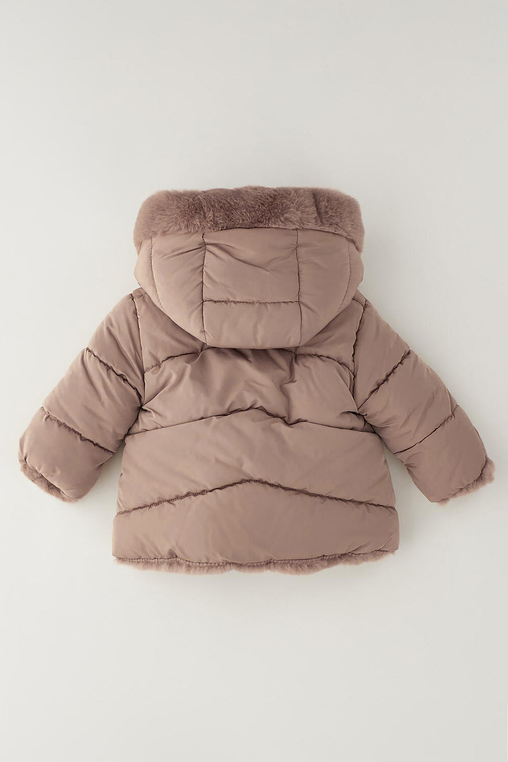 "Ozzie" Taupe Reversible Puffer &amp; Faux Fur Coat