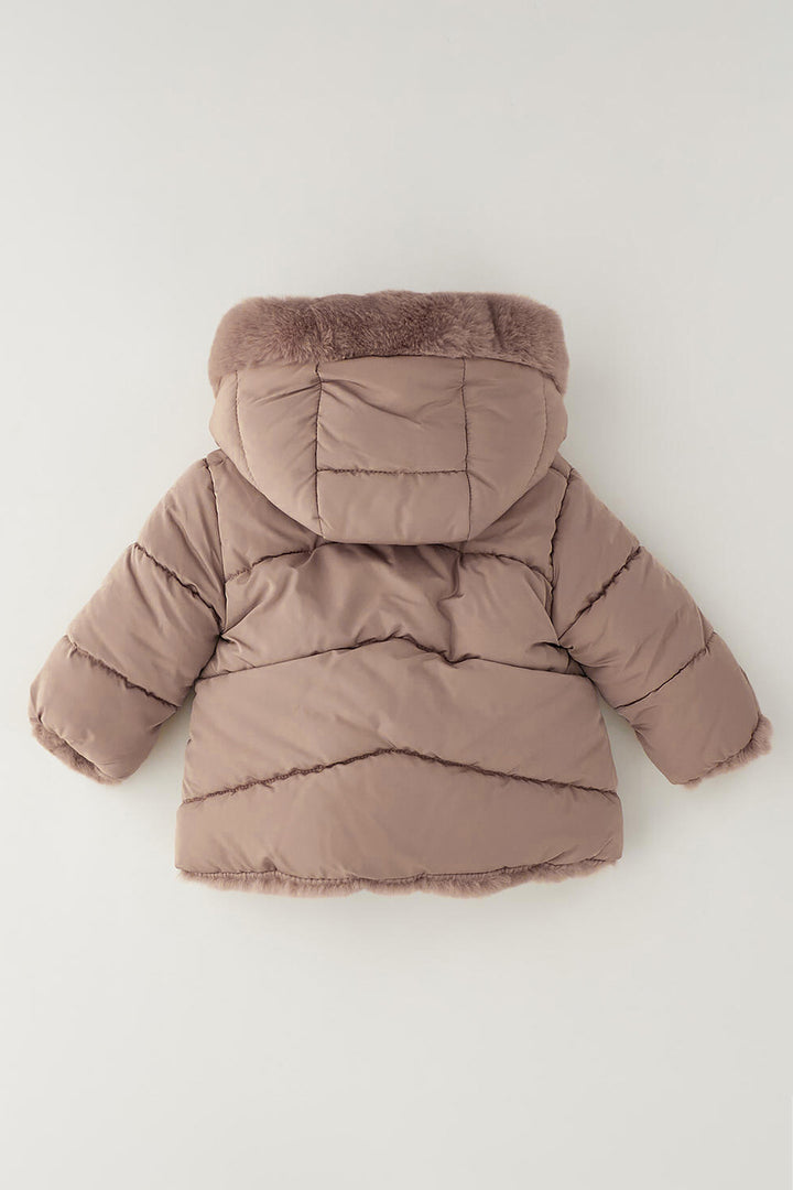 "Ozzie" Taupe Reversible Puffer &amp; Faux Fur Coat