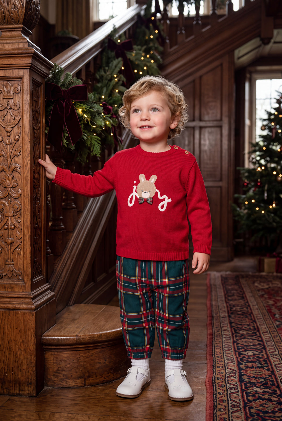 "Wilfred" Red Bunny Jumper &amp; Tartan Trousers Set