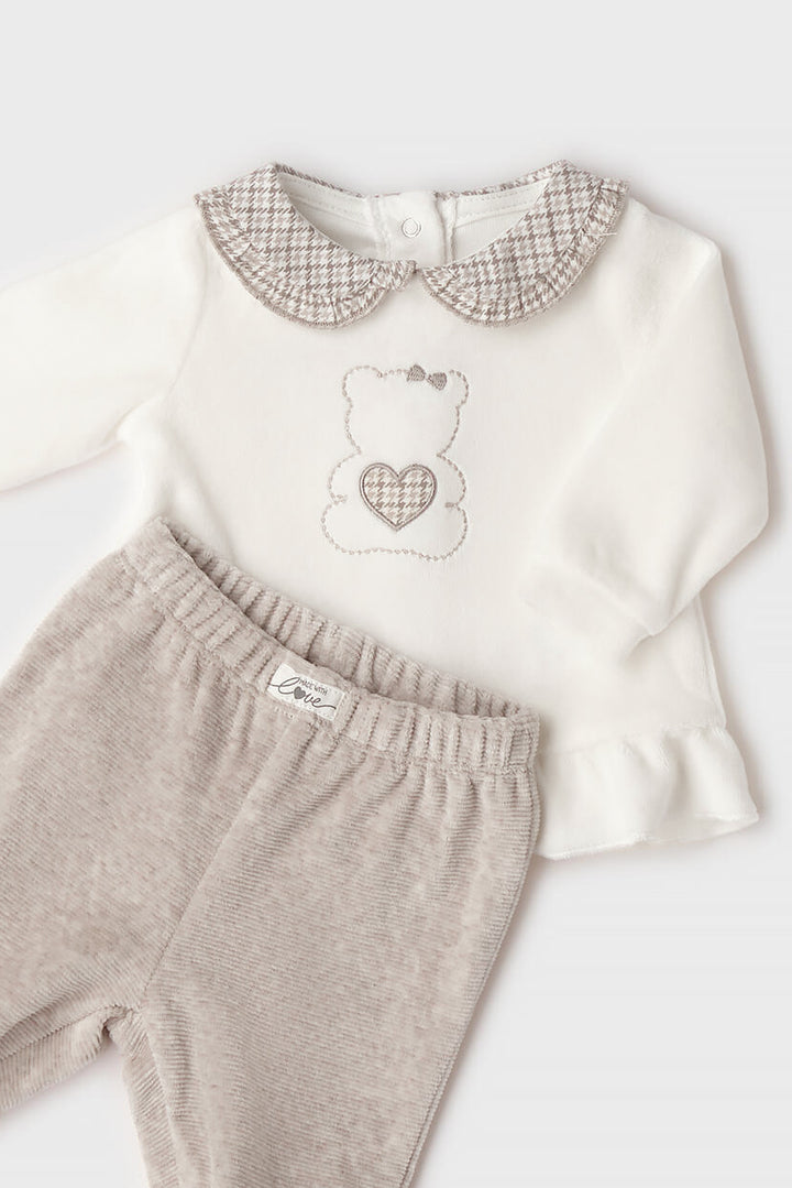 "Cecilia" Ivory &amp; Beige Teddy Bear Velour Top &amp; Leggings