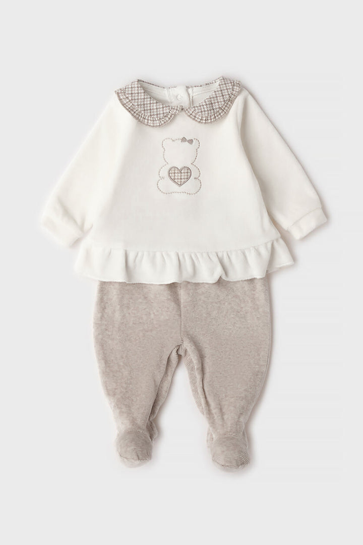 "Cecilia" Ivory &amp; Beige Teddy Bear Velour Top &amp; Leggings