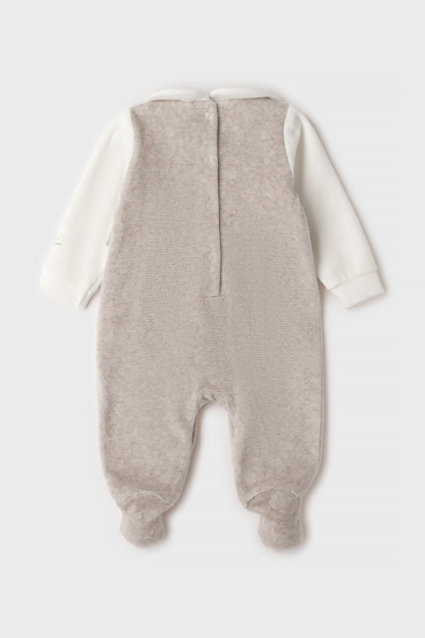 "Edith" Beige Houndstooth Bow Velour Sleepsuit