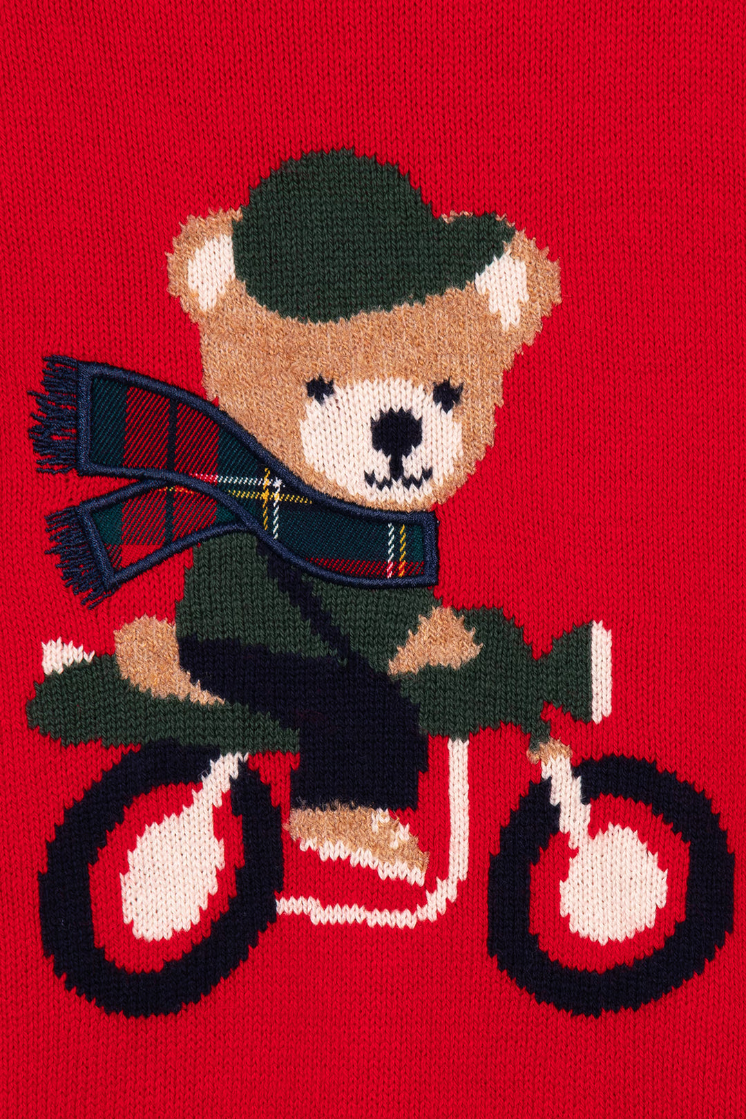 "Bertie" Red Bear Jumper &amp; Navy Tartan Trousers Set