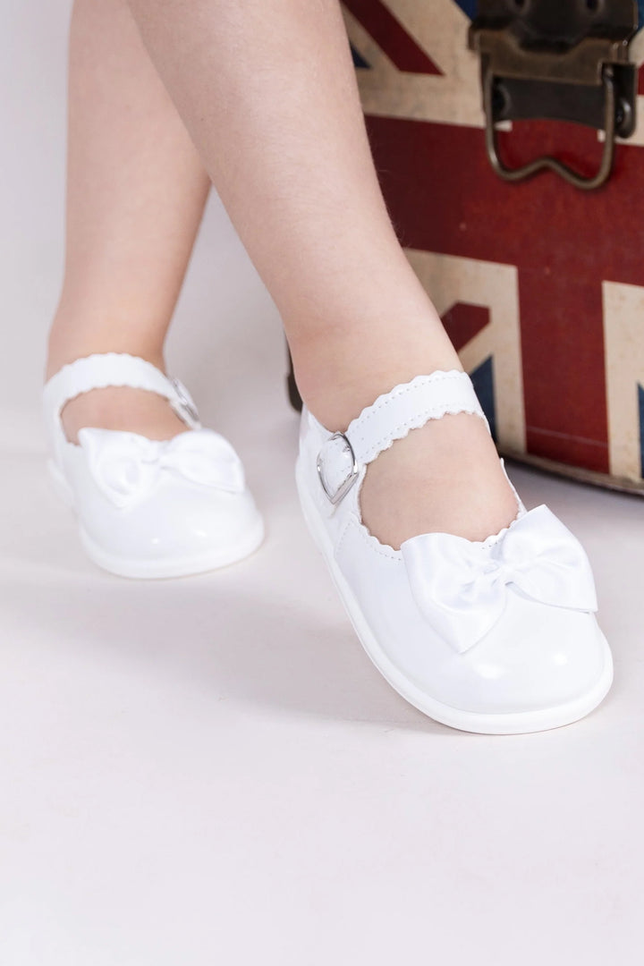 Baypods White Patent Hard Sole Bow Shoes | Millie and John