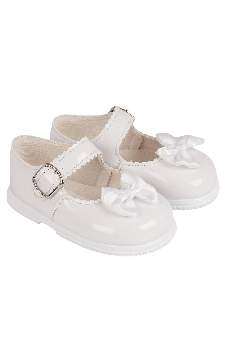 Baypods White Patent Hard Sole Bow Shoes | Millie and John