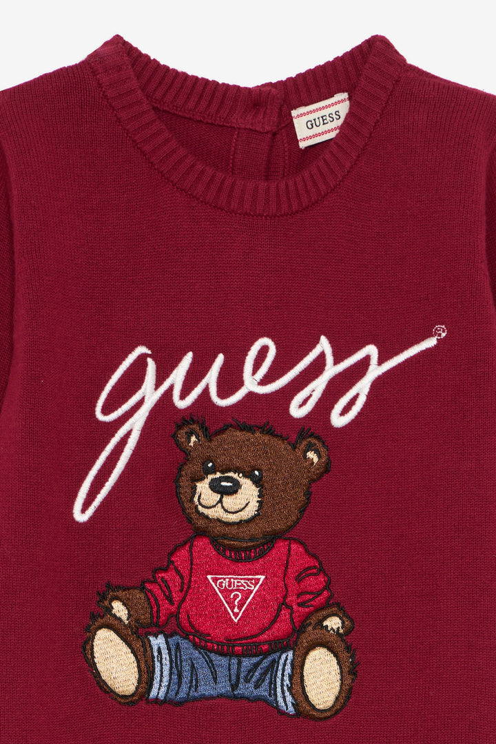 "Sebbie" Burgundy Knitted Teddy Bear Romper