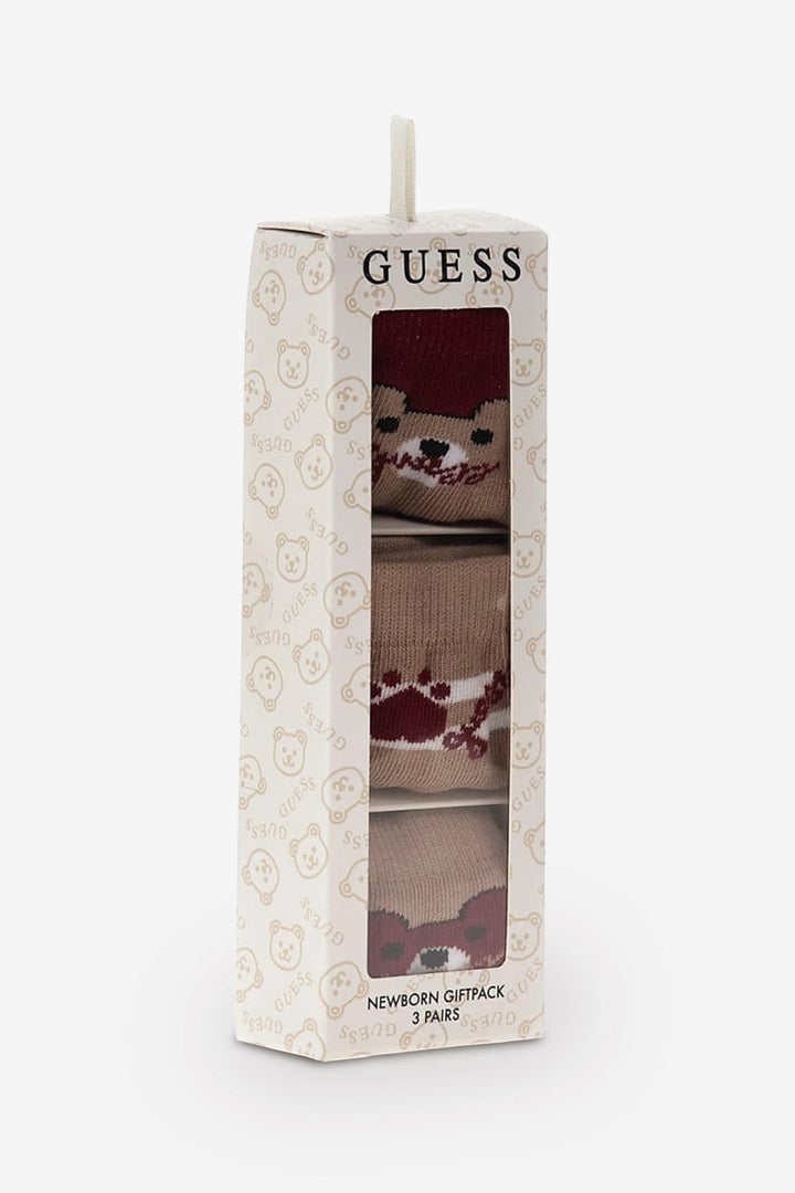 3-Pack Beige & Burgundy Teddy Socks