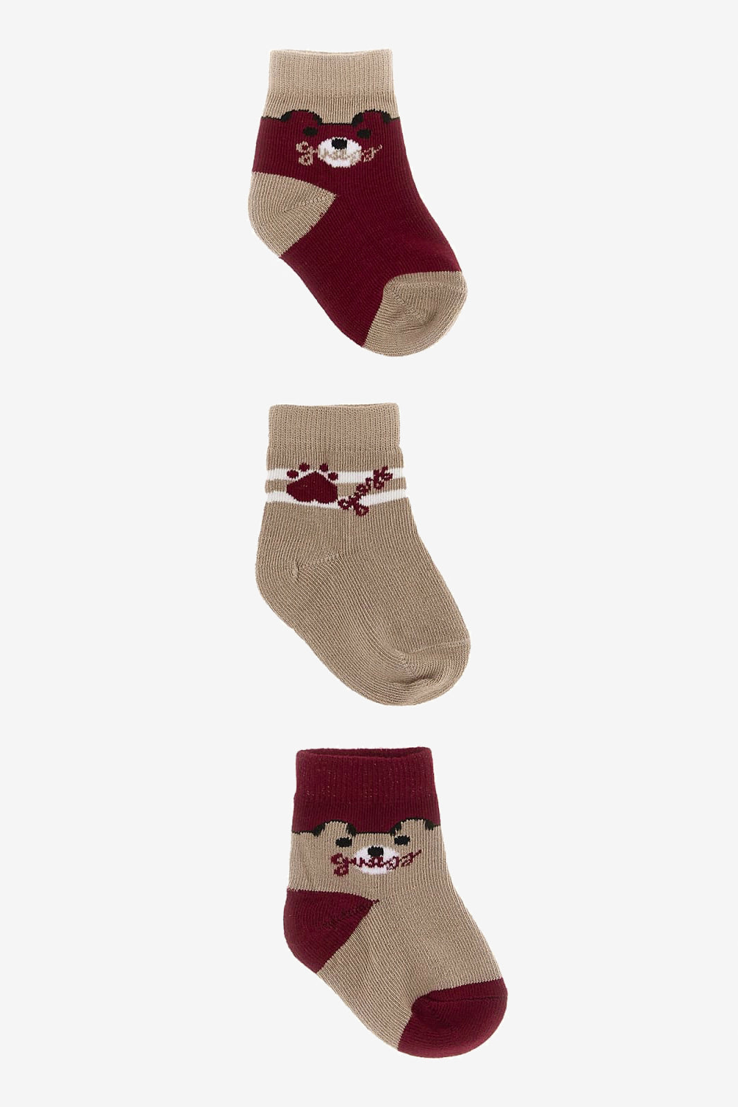 3-Pack Beige & Burgundy Teddy Socks