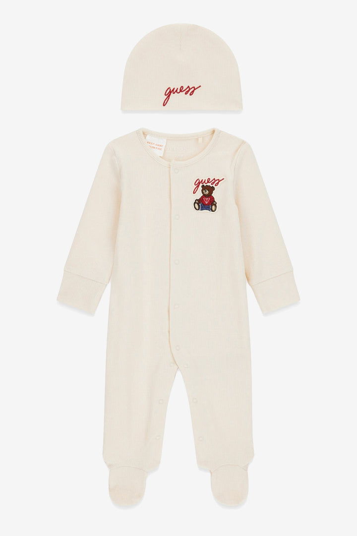 "Beau" Sand Ribbed Teddy Sleepsuit & Hat