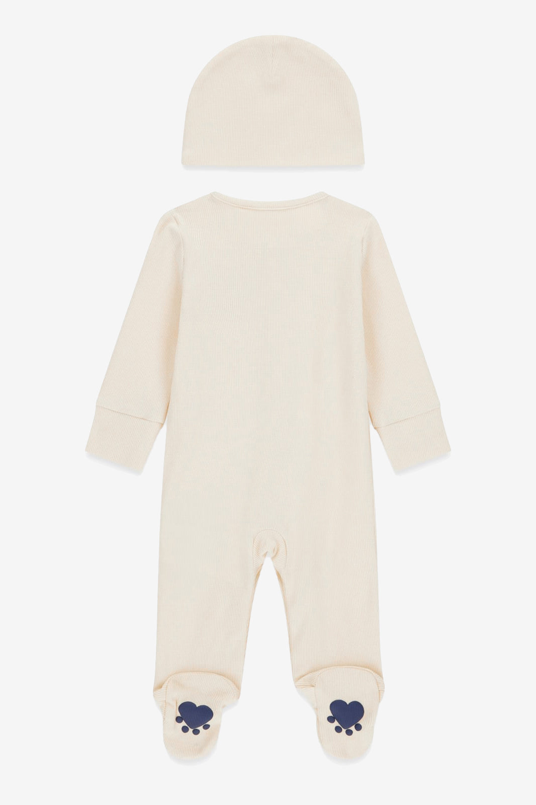"Beau" Sand Ribbed Teddy Sleepsuit & Hat