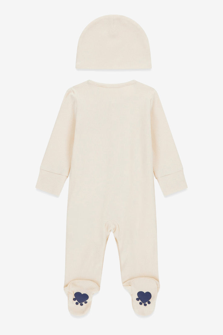 "Beau" Sand Ribbed Teddy Sleepsuit & Hat