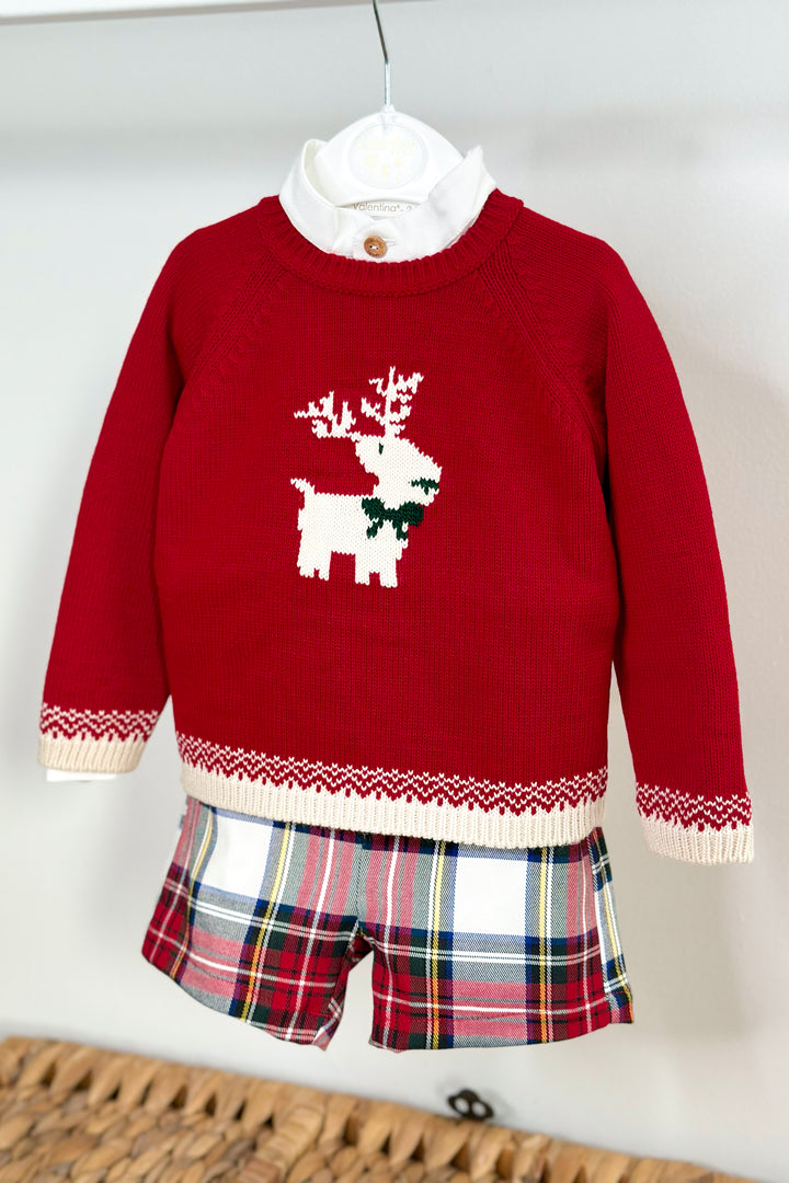 "Jacob" Red Reindeer Jumper, Shirt & Tartan Shorts
