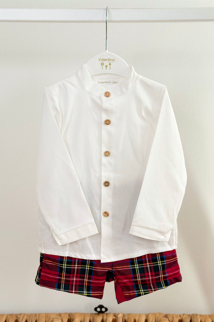"Jacob" Red Reindeer Jumper, Shirt & Tartan Shorts