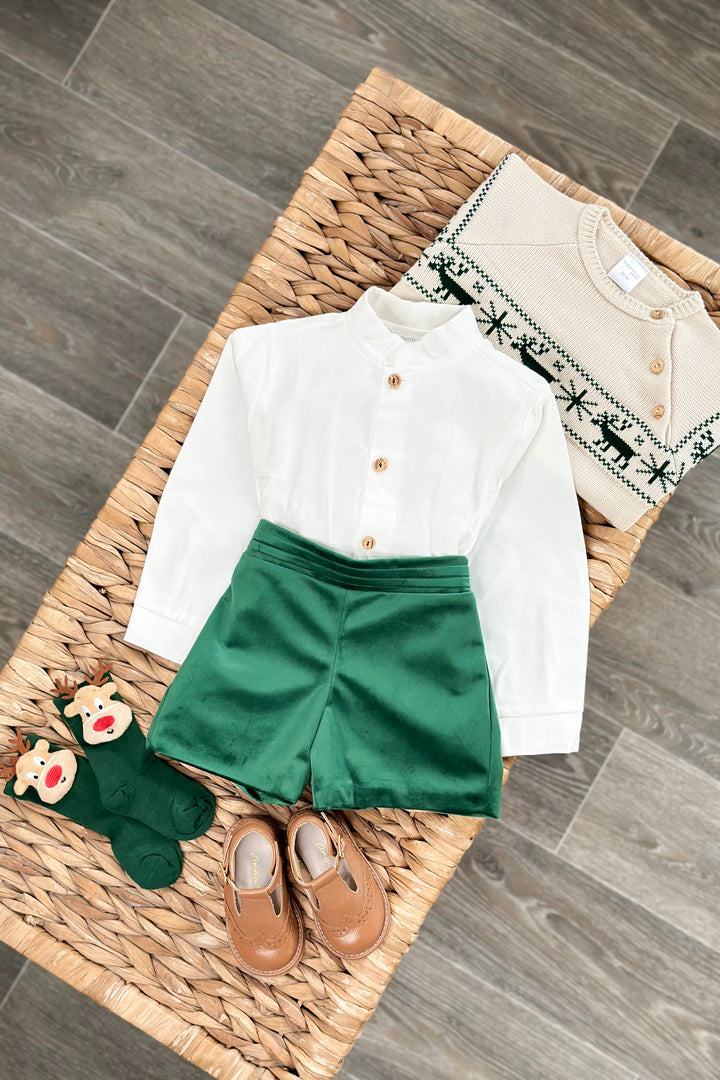 "Stanley" Emerald Green Velvet 3-Piece Shorts Set