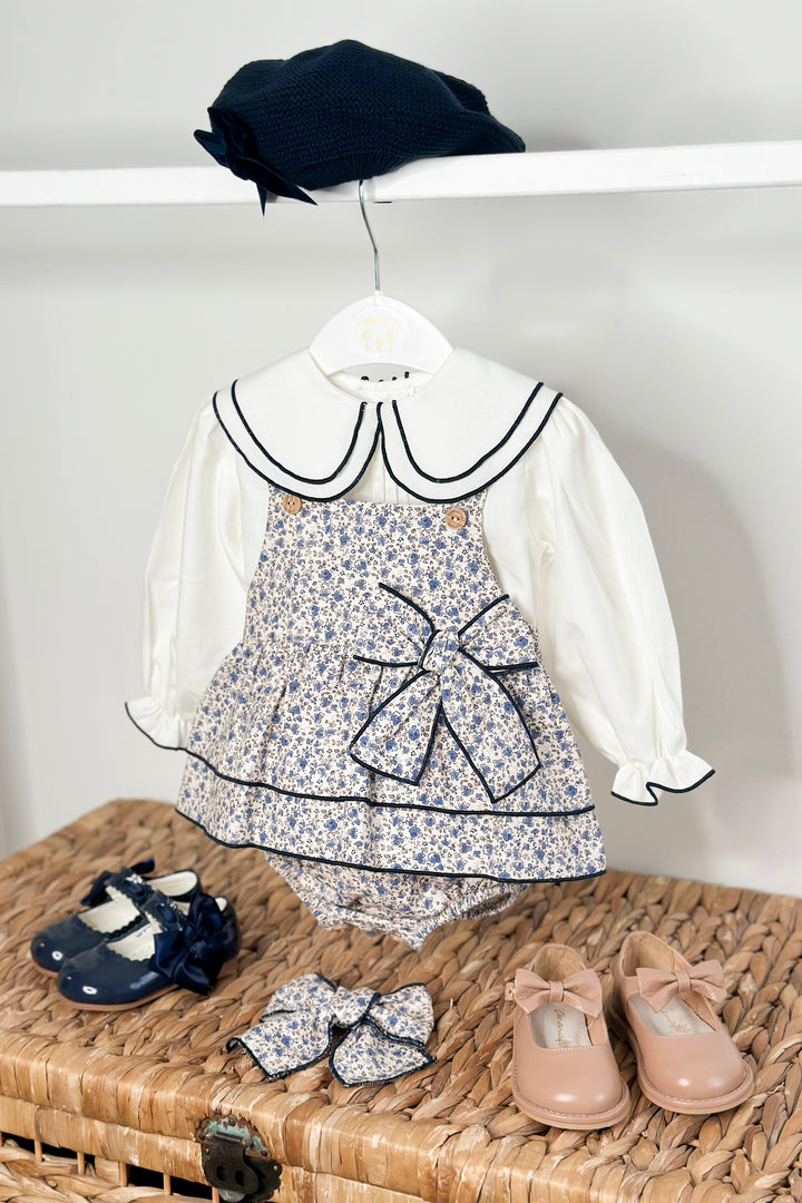 Valentina Bebés "Theodora" Dusky Blue Vintage Floral Romper Set | Millie and John